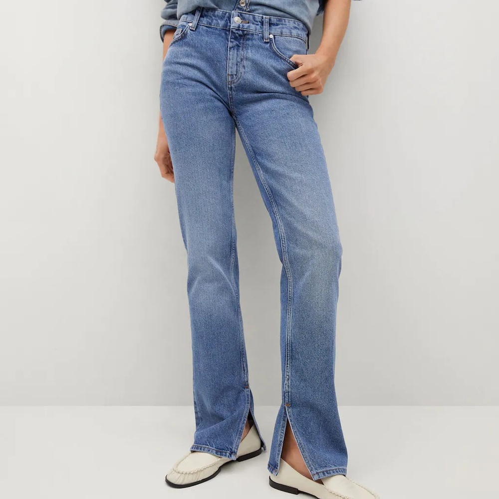 Mango Side Slit Slim Blue Jeans